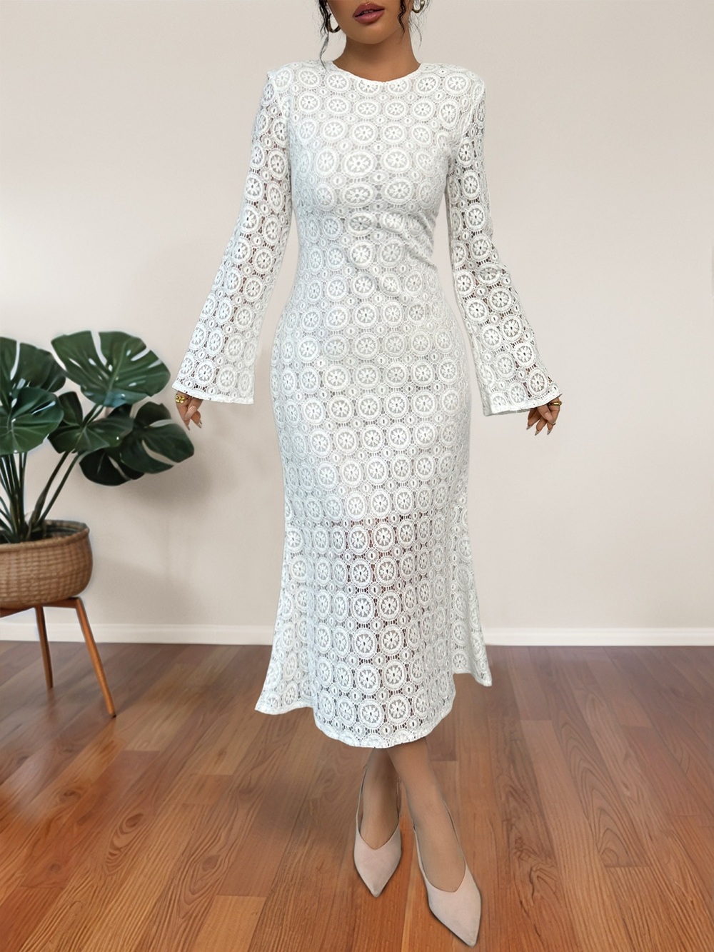 Lace Long Sleeve Midi Dress